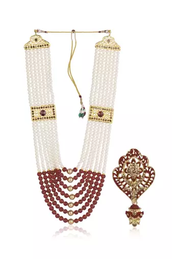   groom sherwani necklace moti mala layered for wedding | groom mala with brooch set