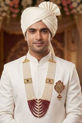   groom sherwani necklace moti mala layered for wedding | groom mala with brooch set 4