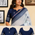 off white blue printed chanderi cotton ready to wear saree with unstitched blouse
