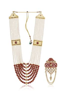   groom sherwani necklace moti mala layered for wedding | groom mala with brooch set 1