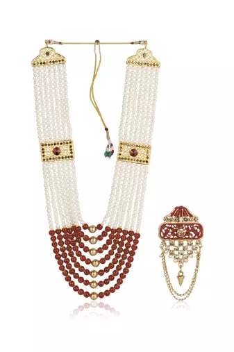   groom sherwani necklace moti mala layered for wedding | groom mala with brooch set