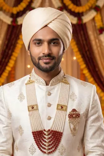   groom sherwani necklace moti mala layered for wedding | groom mala with brooch set
