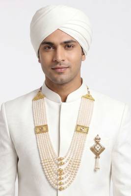   groom sherwani necklace moti mala layered for wedding | groom mala with brooch set 6
