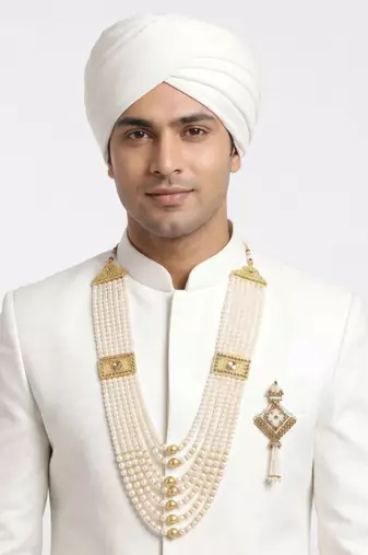   groom sherwani necklace moti mala layered for wedding | groom mala with brooch set