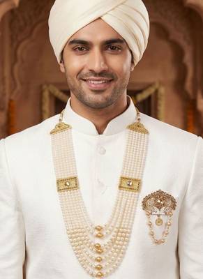   groom sherwani necklace moti mala layered for wedding | groom mala with brooch set 6