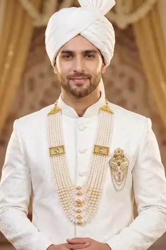   groom sherwani necklace moti mala layered for wedding | groom mala with brooch set