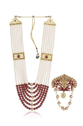   groom sherwani necklace moti mala layered for wedding | groom mala with brooch set
