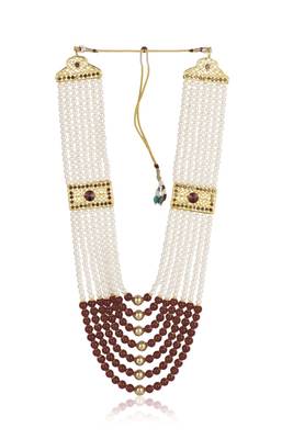   groom sherwani necklace moti mala layered for wedding | groom mala with brooch set 5