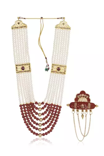  groom sherwani necklace moti mala layered for wedding | groom mala with brooch set