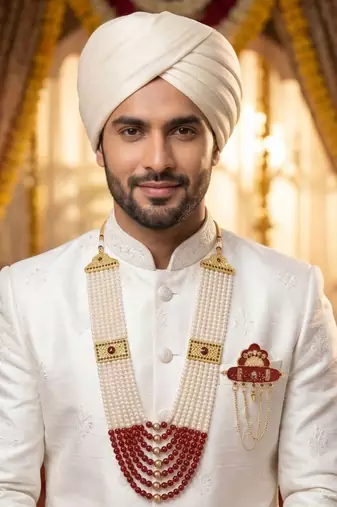   groom sherwani necklace moti mala layered for wedding | groom mala with brooch set