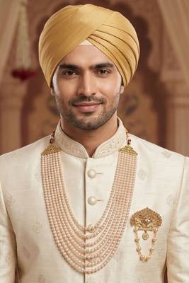  groom sherwani necklace::Moti mala layered for wedding | groom mala with brooch set 6