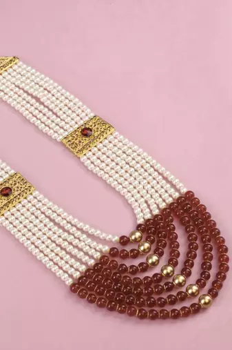   pearl beads dulha groom sherwani mala for   for wedding | layered mala | perfect for groom