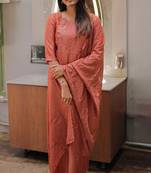 Orange embroidered work kanchi cotton kurta set for women