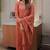 Orange embroidered work kanchi cotton kurta set for women