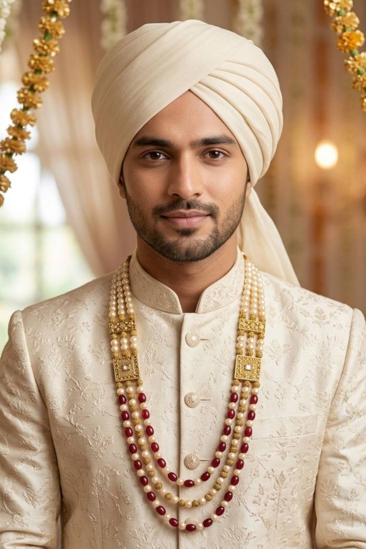   pearl beads dulha groom sherwani mala for   for wedding | layered mala | perfect for groom