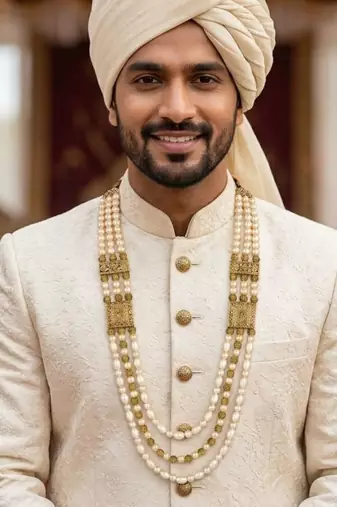  pearl beads dulha groom sherwani mala for   for wedding | layered mala | perfect for groom