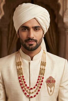  groom sherwani necklace moti mala layered for wedding | groom mala with brooch set 6