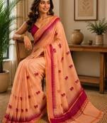 peach magenta printed chanderi cotton ready to wear saree with unstitched blouse