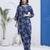 Navy blue floral printed cotton stitched co-ord set with pants for women