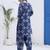 Navy blue floral printed cotton stitched co-ord set with pants for women