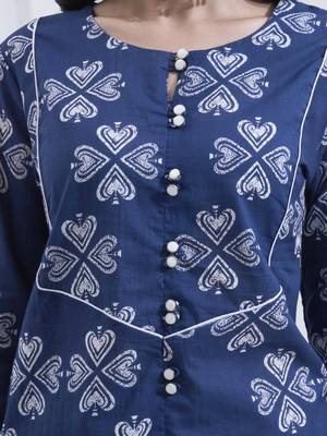 Navy blue floral printed cotton stitched co-ord set with pants for women 4