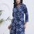 Navy blue floral printed cotton stitched co-ord set with pants for women