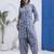 Grey floral printed cotton stitched co-ord set with pants for women