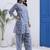 Grey floral printed cotton stitched co-ord set with pants for women