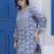 Grey floral printed cotton stitched co-ord set with pants for women