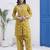 Mustard floral printed cotton stitched co-ord set with pants for women