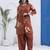 Brown floral printed cotton stitched co-ord set with pants for women