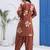 Brown floral printed cotton stitched co-ord set with pants for women