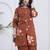 Brown floral printed cotton stitched co-ord set with pants for women