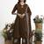 Brown plain cotton stitched anarkali kurta set with dupatta for women