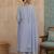 Blue plain chanderi cotton stitched a-line kurta set with dupatta for women