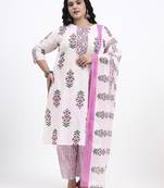Pink floral printed cotton stitched straight kurta set with dupatta for women
