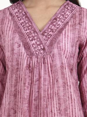 Purple floral printed cotton stitched co-ord set with pants for women 4
