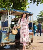 Pink floral printed cotton stitched straight kurta set with dupatta for women