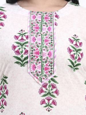 Pink floral printed cotton stitched straight kurta set with dupatta for women 4