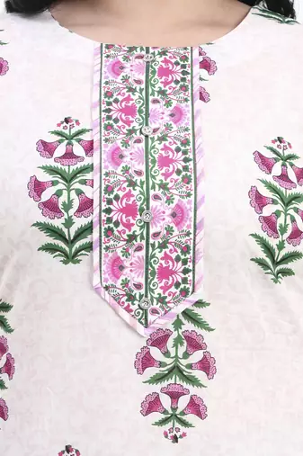 Pink floral printed cotton stitched straight kurta set with dupatta for women