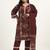 Maroon floral printed cotton stitched pathani kurta set with dupatta for women