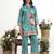 Turquoise floral printed cotton stitched co-ord set with pants for women