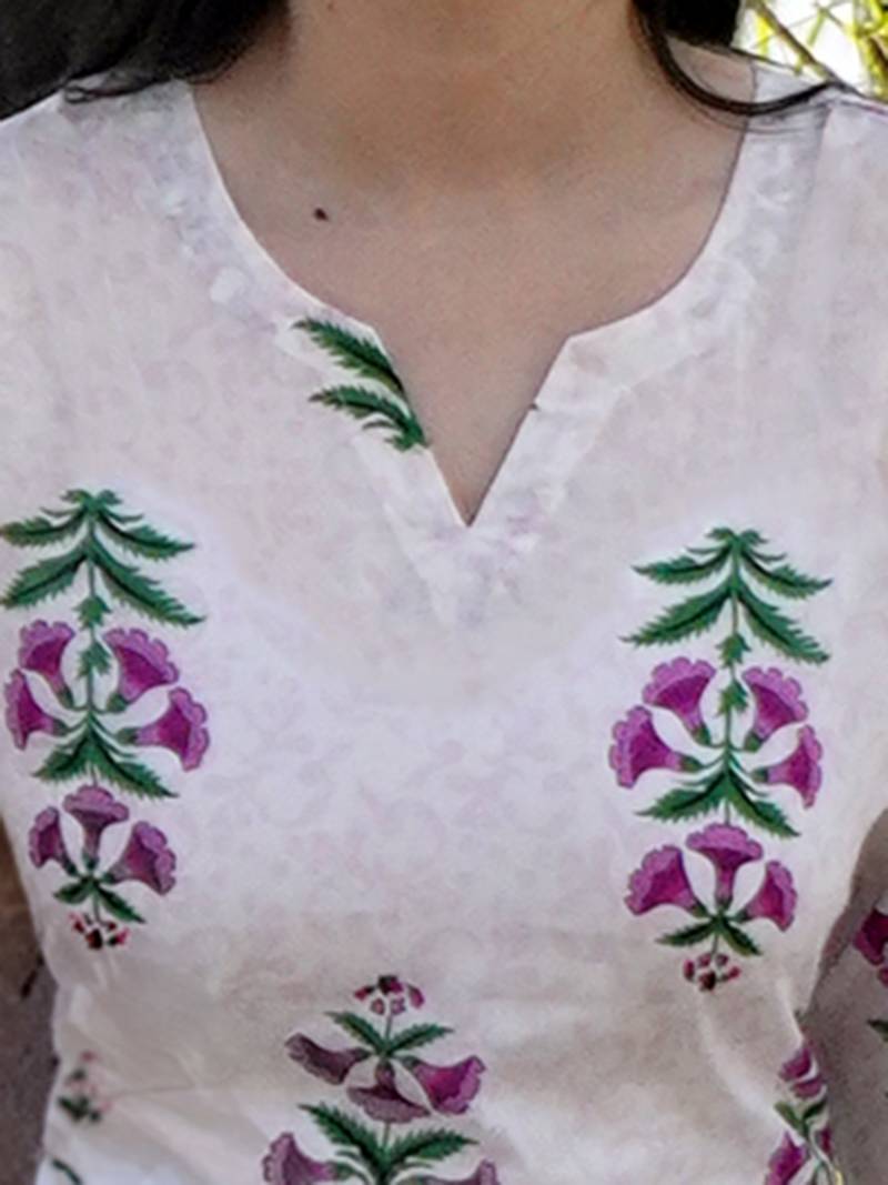 Pink floral printed cotton stitched straight kurta set with dupatta for women