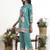 Turquoise floral printed cotton stitched co-ord set with pants for women