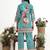Turquoise floral printed cotton stitched co-ord set with pants for women