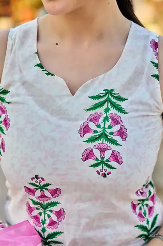 Pink floral printed cotton stitched straight kurta set with dupatta for women