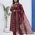 Maroon block printed cotton stitched straight kurta set with dupatta for women