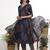 Navy blue floral printed cotton stitched anarkali kurta set with dupatta for women