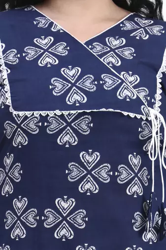 Blue floral printed cotton stitched straight kurta set with dupatta for women