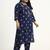 Navy blue floral printed cotton stitched straight kurta set with dupatta for women